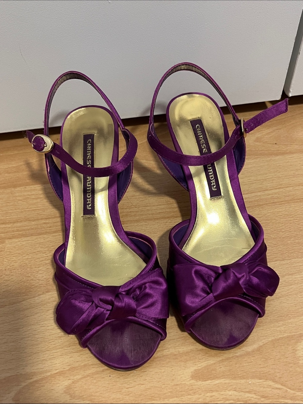 Chinese Laundry Purple Satin Bow Slingback Heels